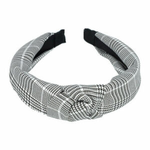 Haarband Diadeem 3cm – Knoop & Fijne Ruitprint Stof – Zwart Wit
