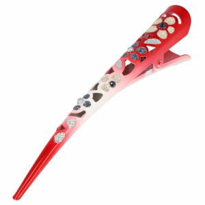 Haarspeld Duckklem 13cm – Basic – Opengewerkt Glitter Bloemenprint – Metaal – Rood Zilver