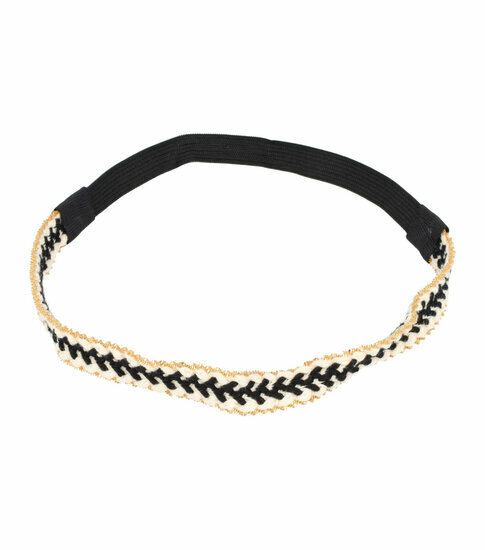 Haarband sierband - Gevlochten ketting 1,5cm - Zwart wit goud
