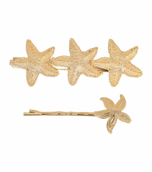 2110732101 Haarspeld Duckklem & Schuifspeldje 7cm – Zeesterren – Metaal – Goud – Set van 2