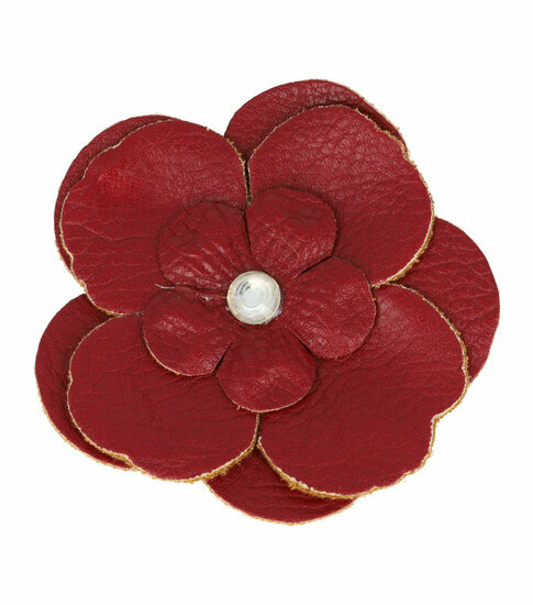 2110749483 Haarspeld Duckklem & Broche 6cm – Lederlook Bloemvorm – Rood – Set van 2