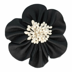 Haarspeld Duckklem & Broche 7cm – Lederlook Bloemvorm – Zwart – Set van 2