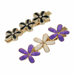 Haarspeld Duckklemmen 6cm – Bloemenvorm – Goud Zwart Paars Wit – Set van 2