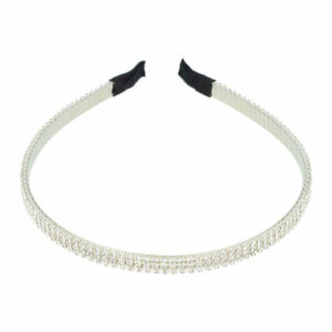 Haarband Diadeem 0,7cm – 3 Rijen Strass Steentjes – Metaal – Zilver
