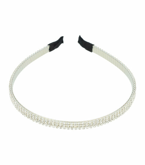 2110749579 Haarband Diadeem 0,7cm – 3 Rijen Strass Steentjes – Metaal – Zilver