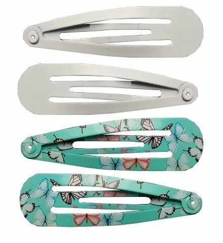 2110749624 Haarspeld Klikklak 5 cm – Vlinder Print Effen – Blauw Wit – Set van 4