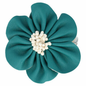 Haarspeld Duckklem & Broche 7cm – Lederlook Bloemvorm – Zeegroen – Set van 2