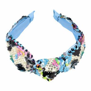 Haarband Diadeem 3cm – Knoop & Pailletten Stof – Multicolor Blauw