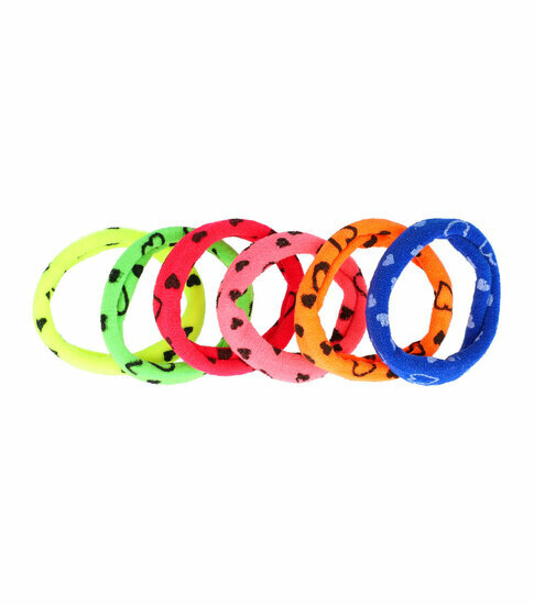 2110749909 Haarelastieken basic - Endless Hart Neon 4cm - Groen blauw geel roze oranje - Set van 6 stuks