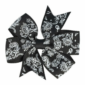 Haarspeld Duckklem 6,5cm – Strik van Stof – Paisleyprint – Zwart Wit