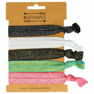 Haarelastieken - Hair Tie glitter armband - Zwart wit groen roze - Set van 5