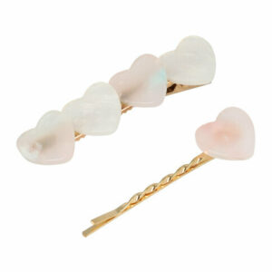 Haarspeld Duckklem en Schuifspeldje 6cm – Parelmoer Hartjes – Wit Roze – Set van 2