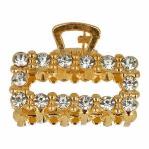 Haarspeld Haarklem 4cm – Vierkante Vorm met Strass Steentjes – Metaal – Goud