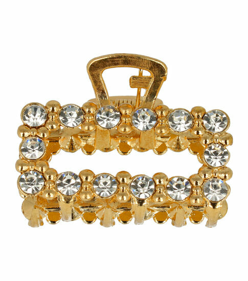 2110759233 Haarspeld Haarklem 4cm – Vierkante Vorm met Strass Steentjes – Metaal – Goud