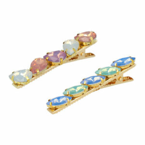 Haarspeld Duckklem 6cm – Facet Stenen – Roze Wit Groen Blauw – Set van 2