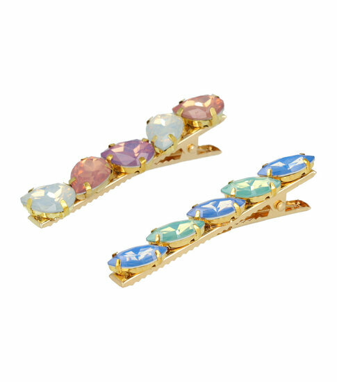 2110759305 Haarspeld Duckklem 6cm – Facet Stenen – Roze Wit Groen Blauw – Set van 2