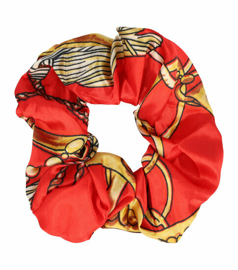 2110763994 Haarelastiek Scrunchie – Kettingprint – Gladde Stof – Rood