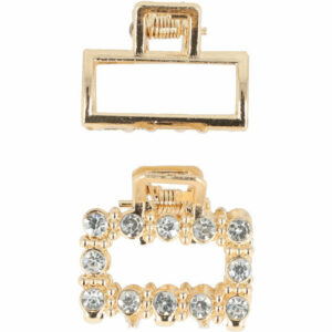 Haarspeld Haarklem 2,5cm – Rechte Vorm met Strass Steentjes – Metaal – Goud – Set van 2