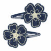 2110764192 Haarspeld Klikklak 5 cm - Bloem Borduursel Jeans - Donkerblauw - Set van 2