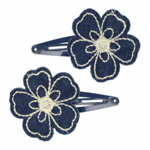 Haarspeld Klikklak 5 cm - Bloem Borduursel Jeans - Donkerblauw - Set van 2