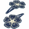 2110764195 Haarspeld Klikklak 5 cm - Bloem Borduursel Jeans - Donkerblauw - Set van 2