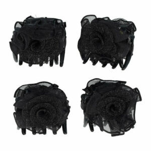 Haarspeld Haarklemmen 3cm – Roos Bloem – Chiffon Stof – Zwart – Set van 4
