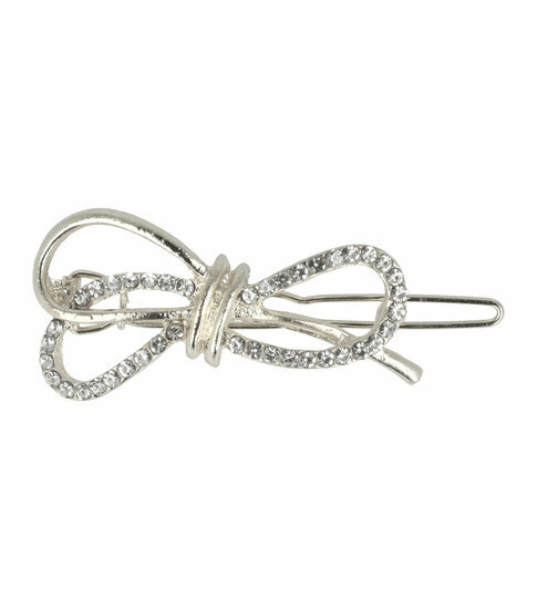 2110768047 Haarspeld Haarclip 4cm - Strik Strass Steentjes - Zilver