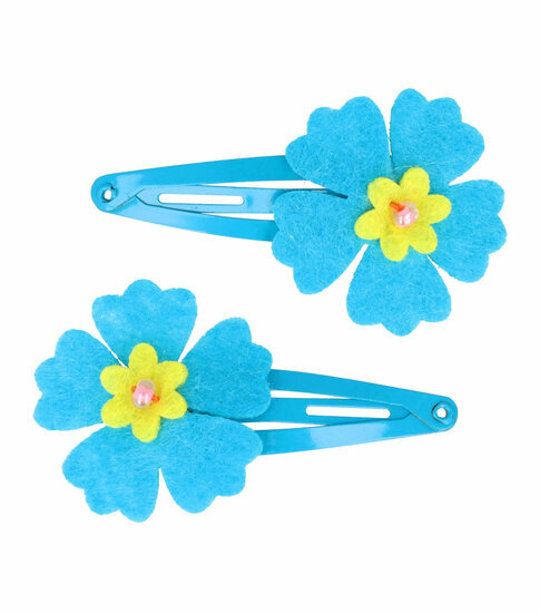 2110768092 Haarspeld Klikklak 5 cm - Bloem Vilt - Blauw - Set van 2