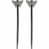 2110768125 Haarspeld haarpinnen - Haarstokjes vlinder glitter hout 18cm - Zilver zwart - Set van 2