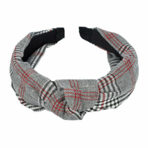 Haarband Diadeem 3cm – Knoop & Fijne Ruitprint Stof – Zwart Wit Rood