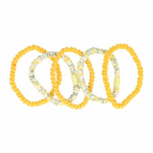 Haarelastieken basic - Ribbel bloemenprint - Geel - Set van 5