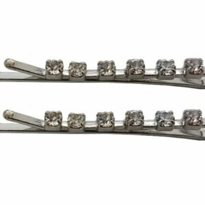 Haarspeld schuifspeldjes - 6 strass steentjes 4cm - Zilver - Set van 2