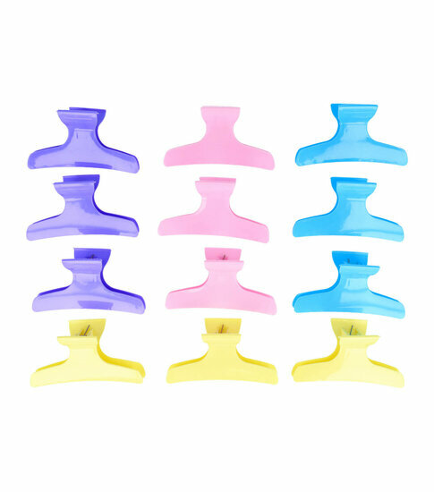 2110768305 Styling Tool Afdeelklemmen – 9,5 cm – Kunststof Kappersklemmen – Blauw Paars Geel – Set van 12