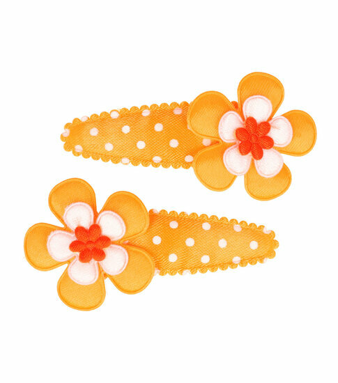 2110769817 Haarspeld Klikklak 6,5 cm - Bloem Stippen Print - Oranje - Set van 2