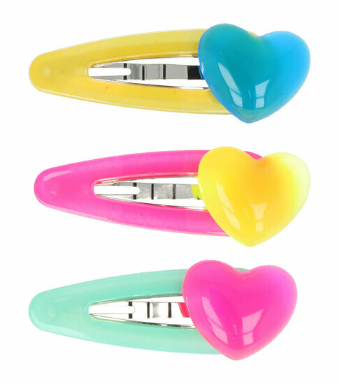 2110769859 Haarspeld Klikklak 4,5 cm - Hart - Blauw Geel Groen Roze - Set van 3