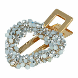 Haarspeld Duckklem 5cm – Hartvorm met Glitter Steentjes – Grijs
