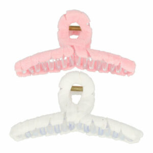 Haarspeld Haarklemmen 11cm – Wave Vorm – Velvet Teddy – Roze Wit – Set van 2