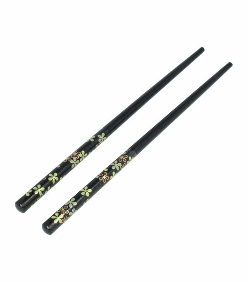 2110769970 Haarspeld haarpinnen - Haarstokjes bloemen hout 18cm - Zwart – Set van 2