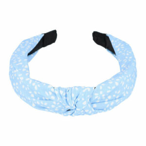Haarband Diadeem 3cm – Knoop – Stippenprint Stof – Wit Lichtblauw