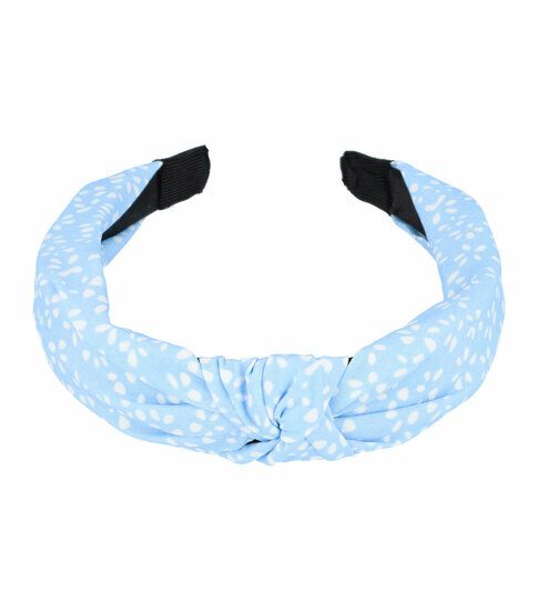 2110769991 Haarband Diadeem 3cm – Knoop – Stippenprint Stof – Wit Lichtblauw