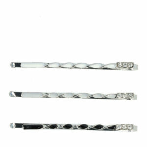 Haarspeld schuifspeldjes - Gedraaid design strass 5cm - Zwart grijs zilver Set van 3