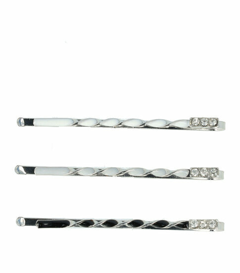 2110770009 Haarspeld schuifspeldjes - Gedraaid design strass 5cm - Zwart grijs zilver Set van 3
