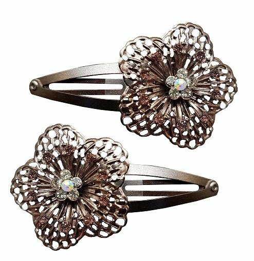 2110770045 Haarspeld klikklak 6,5 cm - Bloem Opengewerkt - Bruin - Set van 2