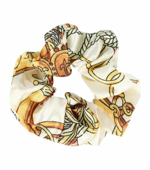 2110770102 Haarelastiek Scrunchie β Kettingprint β Gladde Stof β Creme