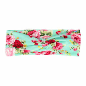 Haarband Twist 8cm – Roos Bloemenprint –Jersey Stof – Groen