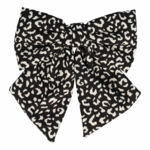 Haarspeld Patentspeld Strik 13cm – Panter Patroon Stof – Handmade – Zwart/Beige