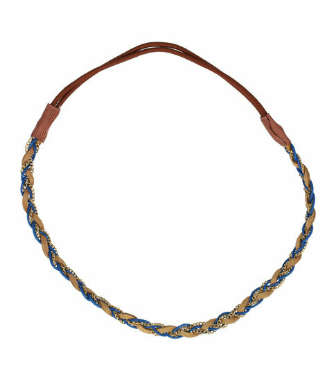 Haarband gevlochten - Veter 1cm ketting - Bruin blauw goud