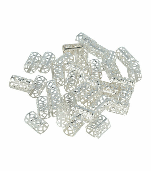 2110771038 Haarspeld haarringen - Dreadlock cuffs opengewerkt 1,4cm - Zilver - Set van 30
