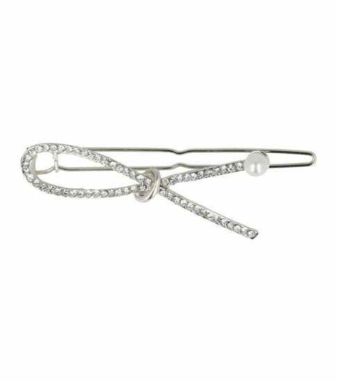 2110774881 Haarspeld haarclip - Strik strass steentjes 5cm - Zilver