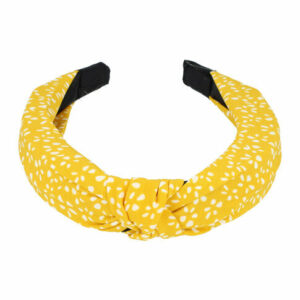 Haarband Diadeem 3cm – Knoop – Stippenprint Stof – Wit Geel